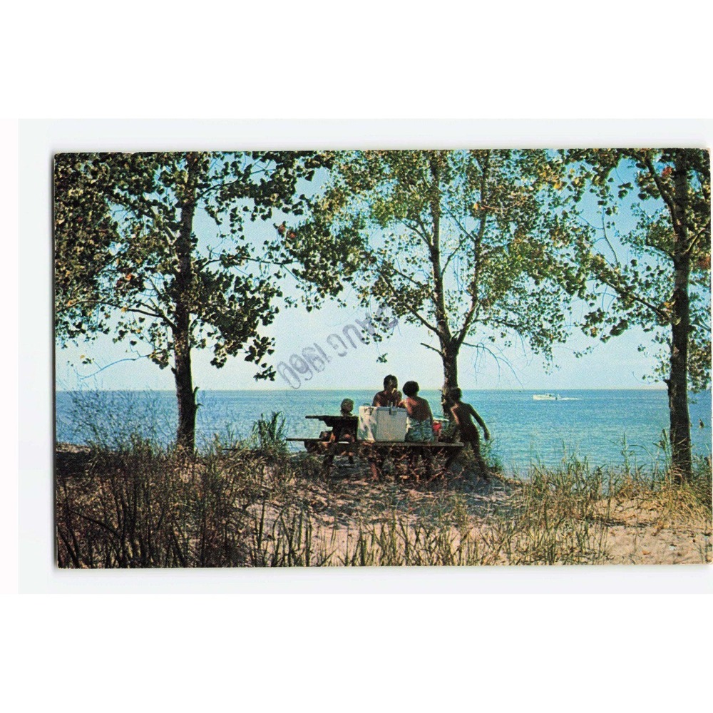Vintage 1961 Presque Isle State Park Erie PA Postcard Lake Erie Picnic Scene